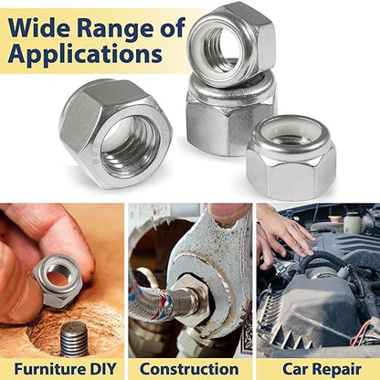 190 Pack 6#32 Nylon Insert Lock Nuts,304 (A2-70) Stainless Steel Locknuts,Standard Inch Thread Nylock Nuts