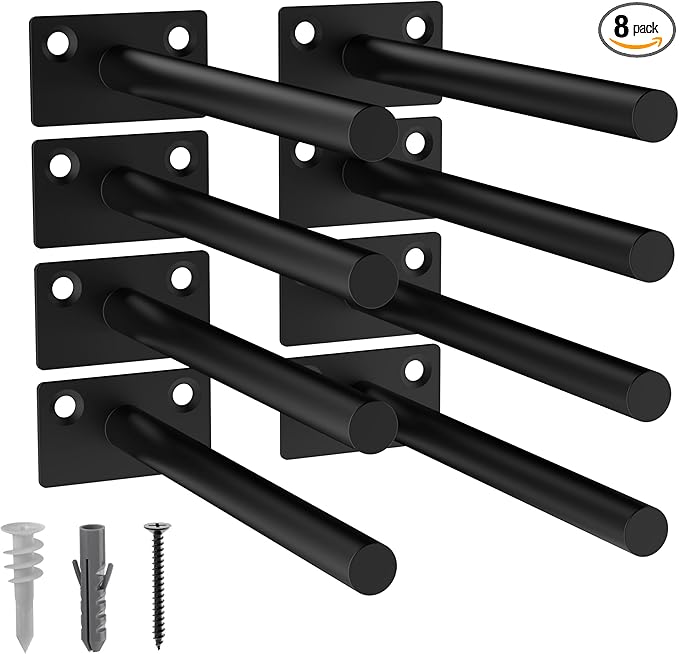 LEOPO 8-Pack 6 inch Floating Shelf Brackets, Hidden Shelf Bracket for Wood, Concealed Blind Shelving Support,Invisible Black Coated Brackets for DIY Decorative,Fit for Kitchen, Bathroom,Study Room