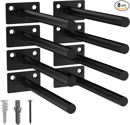LEOPO 8-Pack 6 inch Floating Shelf Brackets, Hidden Shelf Bracket for Wood, Concealed Blind Shelving Support,Invisible Black Coated Brackets for DIY Decorative,Fit for Kitchen, Bathroom,Study Room