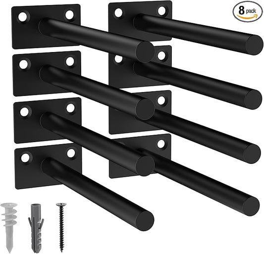 LEOPO 8-Pack 6 inch Floating Shelf Brackets, Hidden Shelf Bracket for Wood, Concealed Blind Shelving Support,Invisible Black Coated Brackets for DIY Decorative,Fit for Kitchen, Bathroom,Study Room