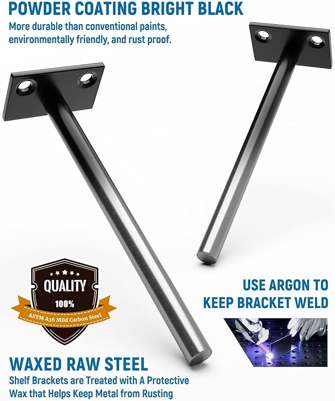 LEOPO Black 24-Pack 5 inch Floating Shelf Brackets, Hidden Shelf Bracket for Wood, Concealed Blind Shelving Support,Invisible Coated Brackets for DIY Decorative,Fit for Kitchen, Bathroom,Study Room