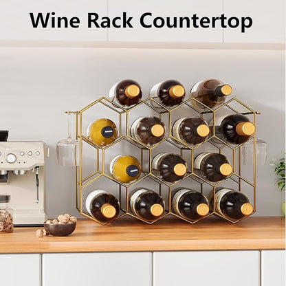 Urban Deco Countertop Wine Rack for 14 Bottles - No Assembly Required Modern Wine Bottle Holder Stand for Cabinet, Kitchen, Bar, Pantry - Gold Wire Wine Rack Inserts