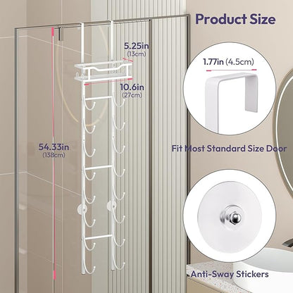 SWTYMIKI Over The Door Towel Rack - 9 Tier Towel Racks for Bathroom Wall Mounted, Towel Holder with Shelf, Hanging Rolled Towel Storage Organizer for Small Bathroom, Camper, RV, White