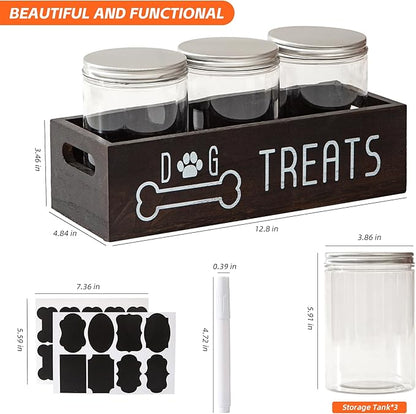 Dog Treat Container Wood Cat Treat Holder for Counter Cat Treat Organizer Dog Food Storage Organizer with 3 Dog Cookie Jars Farmhouse Decor Box Brown