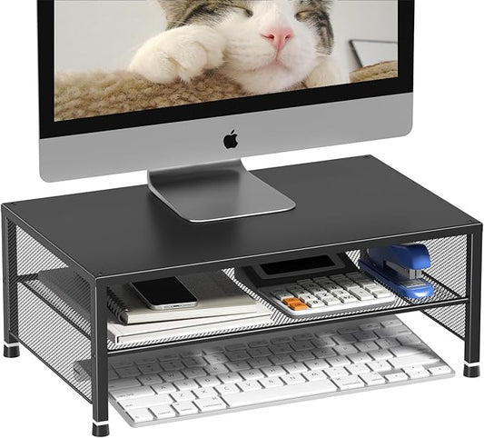 2-Tier Computer Monitor Stand Riser, Desk Organizer for Monitor, Printer & Laptop Stand, Desktop Workspace Organizers for Office Supplies(Black)