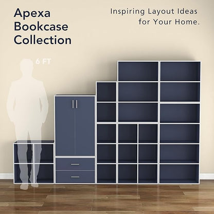 Homes: Inside + Out Apexa 2-Tier Cube Storage Organizer Shelves, Stackable Wood Bookcase Fits Cubby Bins for Organization, Dorm Teen Room Decor & Home Office, Steel Blue