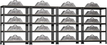 5-Shelf Heavy Duty Shelving - Adjustable Garage Storage Shelves, Metal Utility Storage Racks for Warehouse Pantry Basement Kitchen, Garage Organizers Shef Unit, Black, Packs of 4