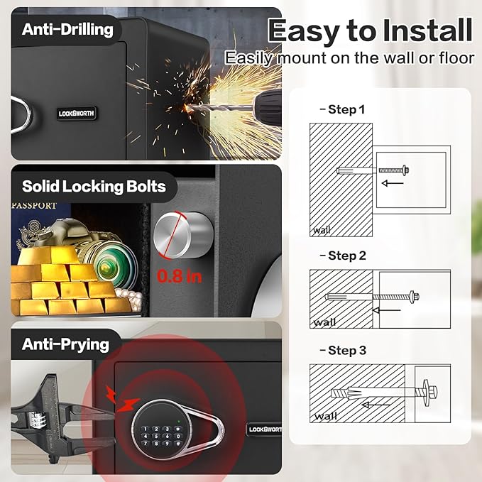 Safe for Home, 1.0 Cubic Feet Small Safe with Removable Shelf, Alarm System, Digital Electronic Security Money Box for Cash, Document, Home, Office, Hotel Use, Black, 9.84"D x 13.78"W x 9.84"H