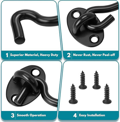 Rainspire (2 Pack) 3 Inch Privacy Hook and Eye Latch for Barn Door, Stainless Steel Gate Latch Barn Door Lock Cabin Hooks for Gate Shutters Window Slide Barn Shed Cabinet Bathroom, Black