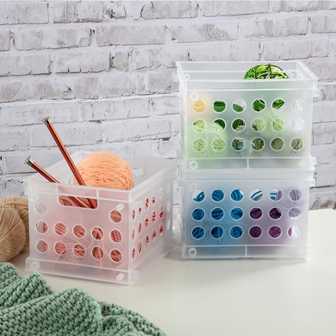 Sterilite Mini Crate, Stackable Plastic Storage Bin with Handles, Organize Home, Garage, Office, School, Dorm Room, Clear, 36-Pack