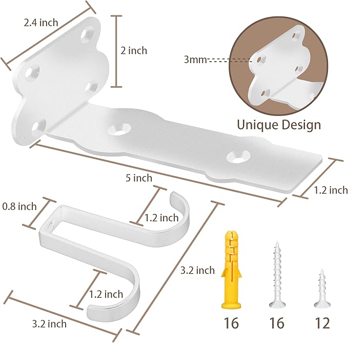 SOGAL 5 Inch Shelf Brackets with 4 Hooks, White Floating Shelf Bracket Invisible Supports 4 Pack