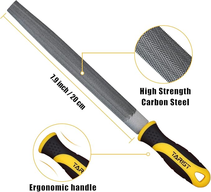 Metal File Set, 3-Piece, 8-inch,Professional Carbon Steel File, Includes Flat/Half-Round/Round,Work for Metal, Wood and More