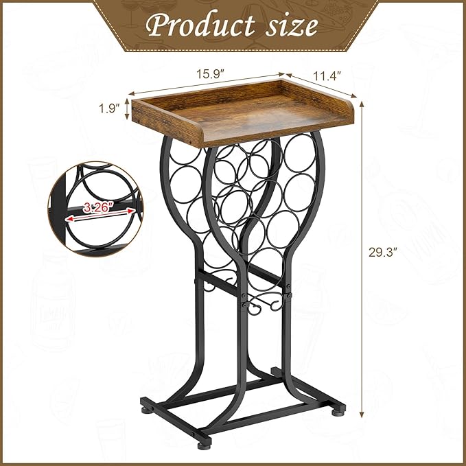 X-cosrack Wine Rack Freestanding Floor, Mini Wine Storage Rack, Desktop Wine Bottle Display Stand with Wine Glass Holder, Mini Bar Table with Tabletop for Home Bar Kitchen Living Room
