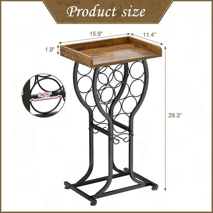 X-cosrack Wine Rack Freestanding Floor, Mini Wine Storage Rack, Desktop Wine Bottle Display Stand with Wine Glass Holder, Mini Bar Table with Tabletop for Home Bar Kitchen Living Room