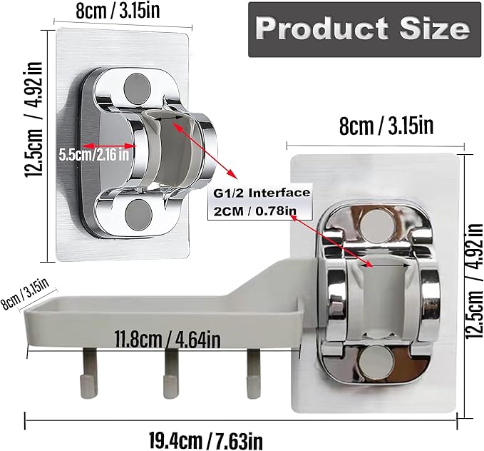 YICI Handheld Shower Head Holder Wall Mount Shower Soap Holder With 3 hook Adjustable Shower Handle Holder Adhesive Shower Hose Holder Shower Bracket (Combination Set(Silver))