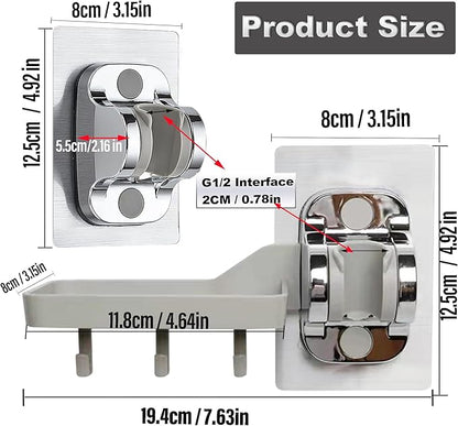 YICI Handheld Shower Head Holder Wall Mount Shower Soap Holder With 3 hook Adjustable Shower Handle Holder Adhesive Shower Hose Holder Shower Bracket (Combination Set(Silver))