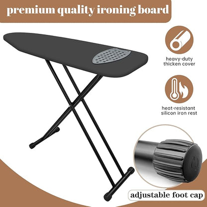 Ironing Board, Compact and Space Saver,Size 13 x 43, Metal Construction Ironing Boards with Extra Thick Heavy Duty Padded, Stable Structure,Skid Feet, Premium Iron Board (Black)