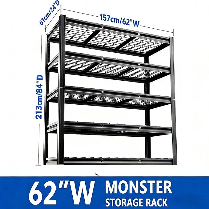 Garage Shelving, Heavy Duty Storage Shelves Metal Shelf Unit Adjustable Industrial Storage Racks for Shop,Warehouse,Basement (84H*62W*24D, 5)