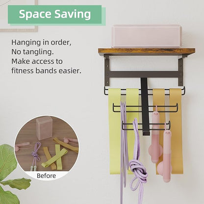 TJ.MOREE Resistance Rack Band Storage Hanger with Shelf Gym Equipment Organizer, Storage Rack for Home Gym, Brown