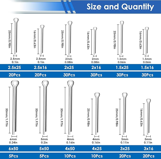 230Pcs Cotter Pins 12-Sizes 304 Stainless Steel Cotter Pins Assortment Kit Used for Hitch Lock System, Trucks, Engine Repair