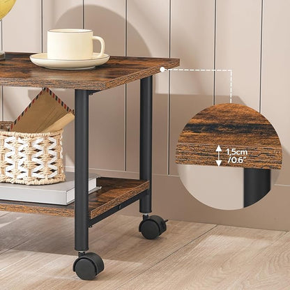 HOOBRO Printer Stand, 2-Tier Industrial Under Desk Printer Cart with Shelf, Mobile Heavy Duty Storage Rack on Wheels for Home, Office, Rustic Brown and Black BF02PS01G1