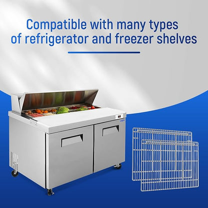 Commercial Sandwich&Salad Prep Table Freezer and Refrigerator Shelves, Durable and Resistant to Corrosion, Easy Snap-On Design, Adjustable Steel Shelving. (19.34" D x 27.52" W x 2.09" H, 2 Pack)