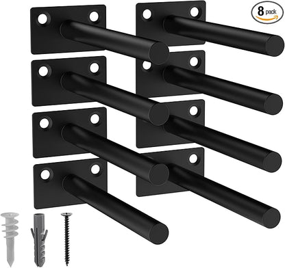 LEOPO Black 8-Pack 5 inch Floating Shelf Brackets, Hidden Shelf Bracket for Wood, Concealed Blind Shelving Support,Invisible Coated Brackets for DIY Decorative,Fit for Kitchen, Bathroom,Study Room
