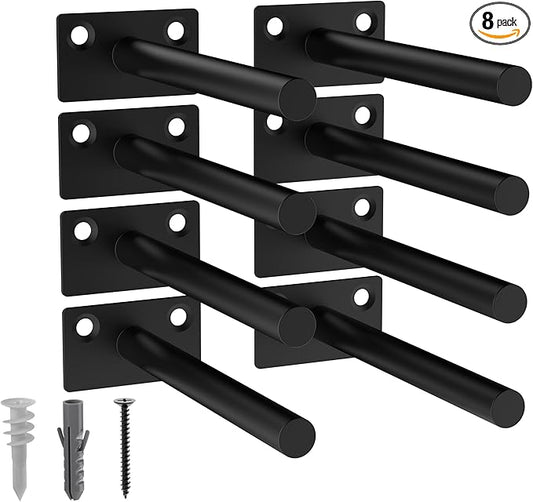LEOPO Black 8-Pack 5 inch Floating Shelf Brackets, Hidden Shelf Bracket for Wood, Concealed Blind Shelving Support,Invisible Coated Brackets for DIY Decorative,Fit for Kitchen, Bathroom,Study Room