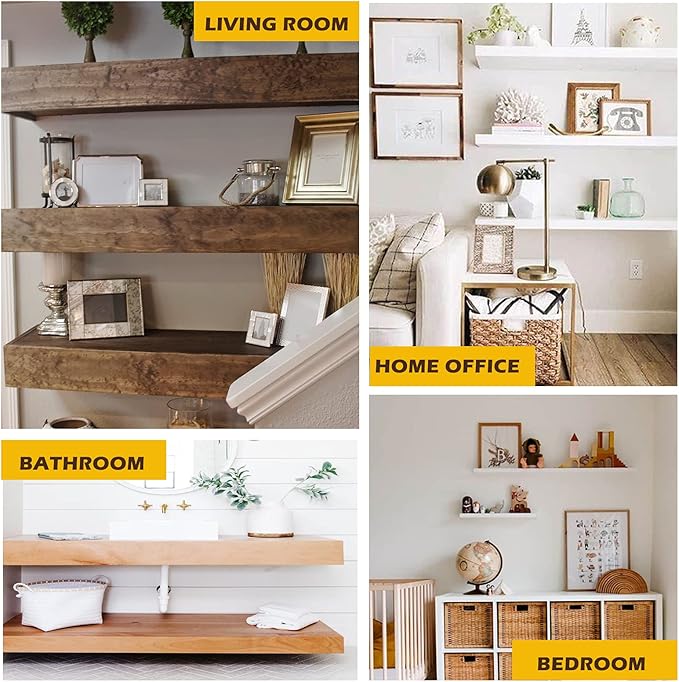 Luomorgo 4 Pcs 5 Inch Floating Shelf Bracket Blind Shelf Bracket Hidden Brackets for Floating Wood Shelves - Screws and Wall Plugs Included