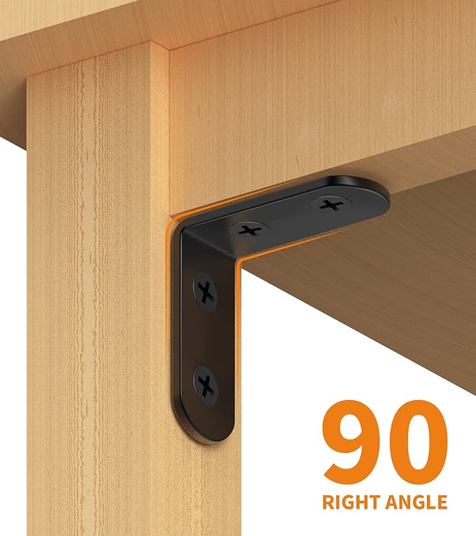 18PCS L Bracket Corner Bracket, FATLODA Stainless Steel L Brackets for Shelves, Black Small Right Angle Bracket, Metal Corner Brace for Wood Furniture Cabinet Chair with 72PCS Screws (1.57x1.57 in)