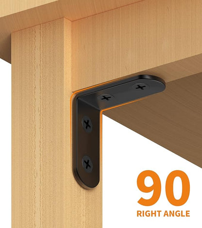 18PCS L Bracket Corner Bracket, FATLODA Stainless Steel L Brackets for Shelves, Black Small Right Angle Bracket, Metal Corner Brace for Wood Furniture Cabinet Chair with 72PCS Screws (1.57x1.57 in)