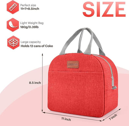 Lunch Bag for Women & Men Adult Insulated Lunch Box, Small Leakproof Cooler Food Lunch Containers Reusable High Capacity Lunch Tote Bags for Work, Travel, Outdoor (Red)