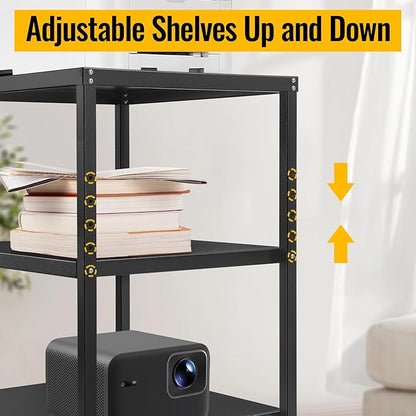 3-Tier Under Desk Printer Stand, 30-Inch Deep Large Printer Table with Height-Adjustable Shelf & 4 Lockable Wheels, Space-Saving Organizer for Home & Office