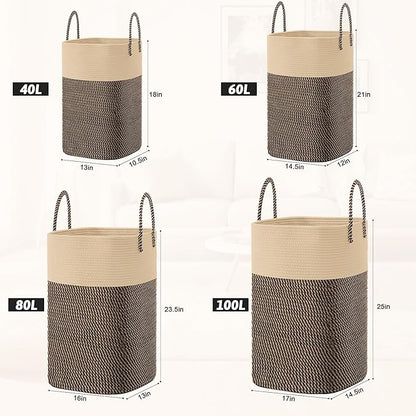 Laundry Basket,Woven Cotton Rope Laundry Hamper,Versatile Storage for Dirty Clothes,Baby Toys,and Blankets in Bathroom, Nursery,and Living Room (Jute, 80L)