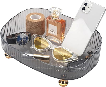 Makeup Perfume Organizer, Bathroom Vanity Tray, Decorative Dresser Tray, Bathroom Countertop Organizer Tray for Cosmetics, Skincare Products, Grey