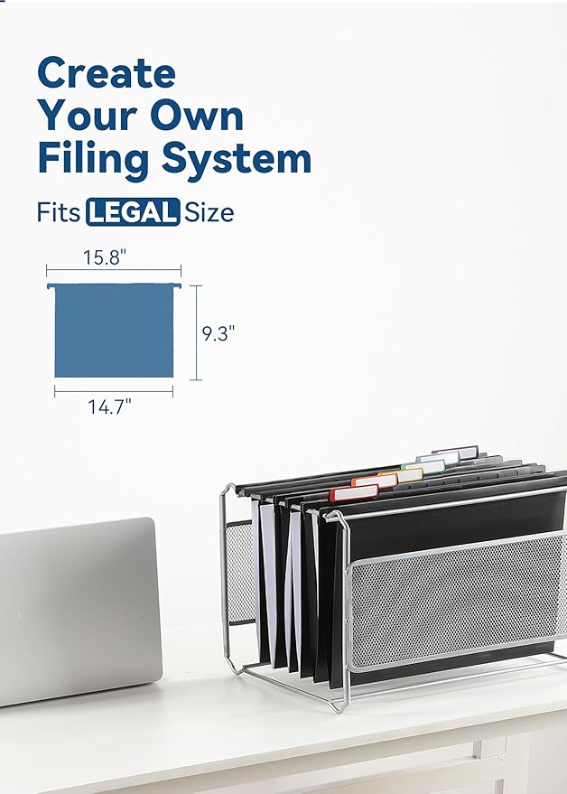 Plastic Legal Size Hanging File Folders, 12 Pack Black Hanging Folders, with Insertable 1/5-Cut Tabs for Filing Cabinets