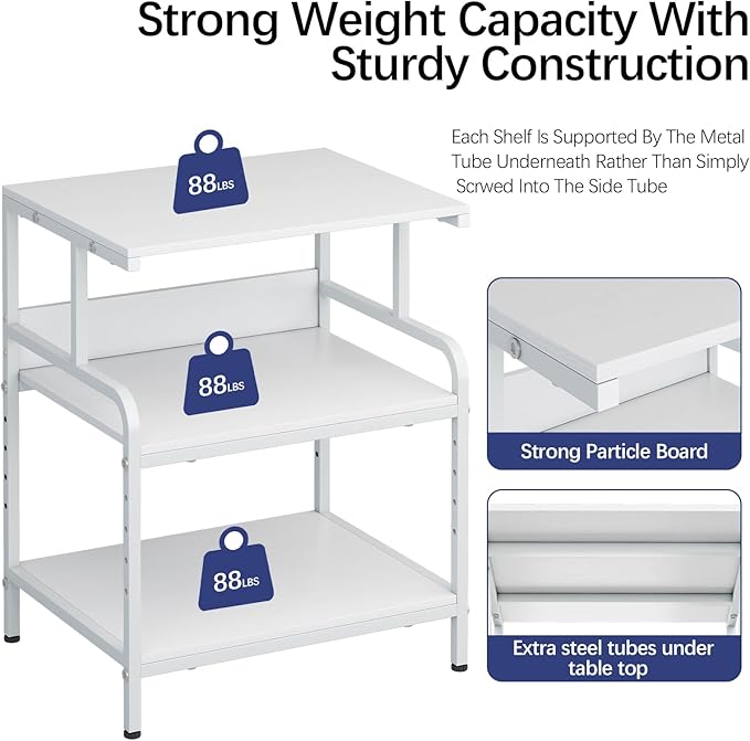 Large Printer Stand with Storage Shelf, 23.6" W x 18.9" D Printer Cart with Wheels, 3 Tier Mobile Printer Table for Home Office,Stands for Heat Press Scanner Fax (White)
