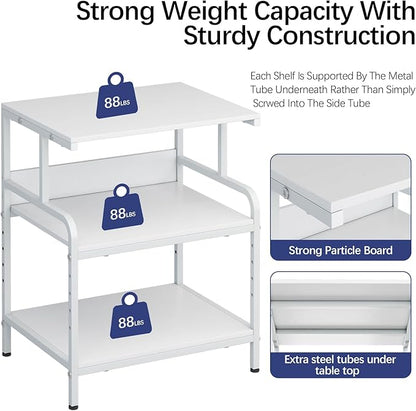 Large Printer Stand with Storage Shelf, 23.6" W x 18.9" D Printer Cart with Wheels, 3 Tier Mobile Printer Table for Home Office,Stands for Heat Press Scanner Fax (White)