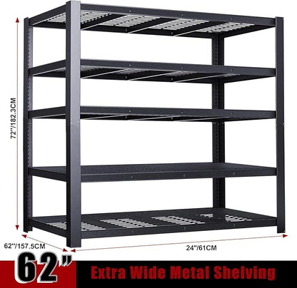 62" W 3050LBS Storage Shelves Unit,5 Tier Heavy Duty Metal Shelving Unit and Storage Large Rack,72" H x62 W x24 D Adjustable Metal Shelving Unit,Garage Shelves for Basement,Warehouse