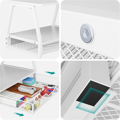 2-Tier Printer Stand with Storage, Desktop Organizer with Drawers for Printer Paper, Desk Shelf for Office and Home Printer Tables for 3D Printers‌ White