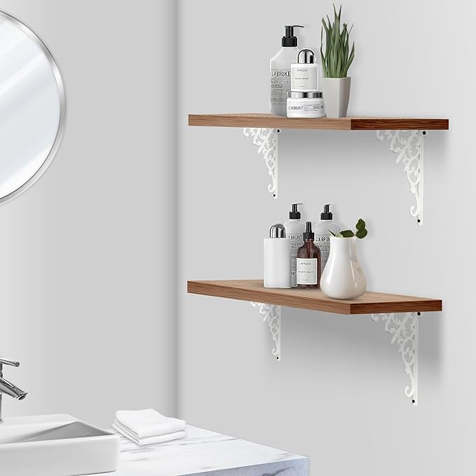 Z Metnal Decorative Shelf Brackets, White Cast Wrought Iron Metal Mailbox Bracket, 90° Right Angle Victorian Brackets, Wall Decor, Modern Shelving Bracket for DIY Floating Shelves, 2 Pcs