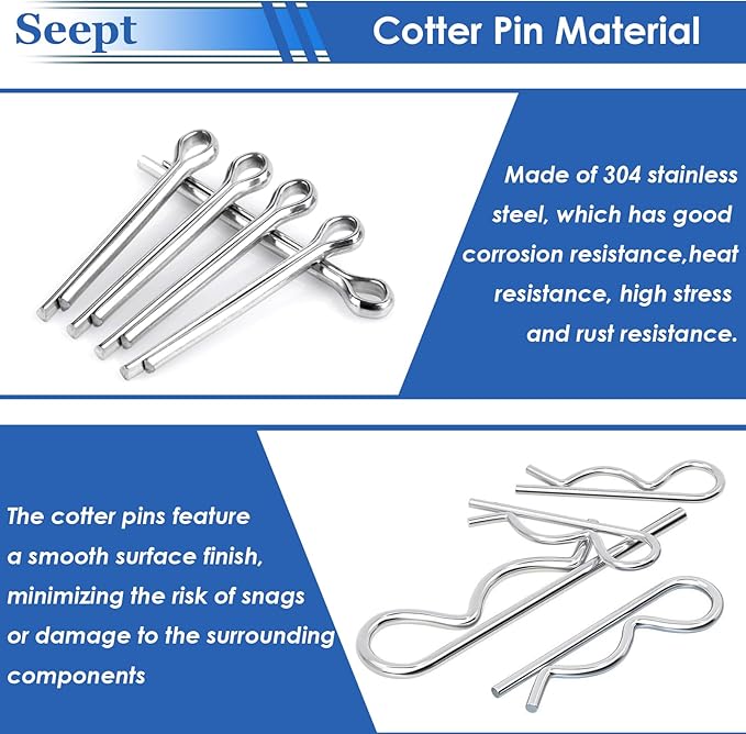 132Pcs Clevis Pin Assortment Kit - 304 Stainless Steel Cotter Pins & Carbon Steel Clevis Pins for Trailer Latch - Single Hole Clevis Pins for Versatile Use