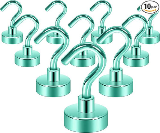 Neosmuk Magnetic Hooks, Heavy Duty 30lb+ Strong Magnet Hook for Cruise Cabins, Cruise Ship Essentials for Hanging, Metal Wall Refrigerator Hangers (Green, 10 Pack)