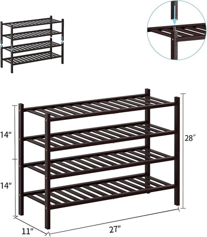RONGJlA 4 Tier Bamboo Shoe Rack for Closet Free Standing Wood Shoe Shelf Storage Organizer for Entryway Small Space Stackable, Brown