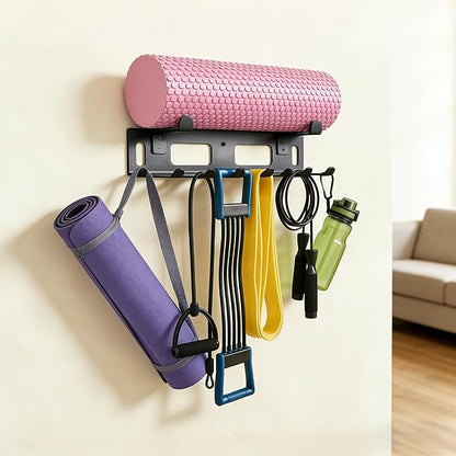 Gym Rack Organizer for Home Gym Storage, Wall Mounted, Multi-Purpose Home Gym Storage Rack for Resistance Bands, Yoga Mats, Jump Ropes,Weight Belts, Garage Workout Room Accessories,Black