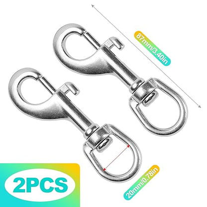 2 Pack 3.5 Inch Heavy Duty Swivel Snap Hooks, Bolt Snap Clips for Dog Leashes, Pet Collars, Ropes & Chains - Durable Dog Leash Hardware, Prong Collar Safety Backup, Pet Accessory