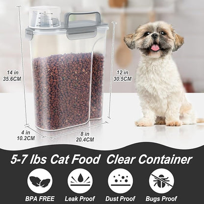 5Lbs Airtight Cat Dog Food Storage Container with Upgraded Large Nozzle BPA-Free, Pet Food Storage Containers for Rice, Grain, Pet Food, Flour, Dog Treat Storage (Clear Grey, 5L-1pack)