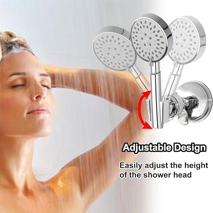 Adjustable Shower Head Holder, Suction Cup Handheld Shower Bracket, Removable Handheld, Wall Mounted (Silver)