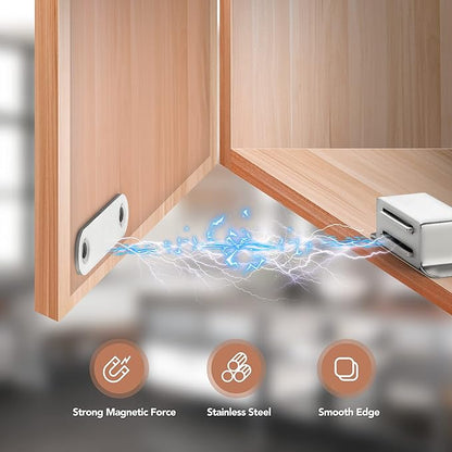 Ravinte 8 Pack Silver Magnetic Door Catch, Brushed Satin Nickel Cabinet Magnets, Strong Magnetic Catch Latch for Kitchen Cabinets, Drawers & Cupboards, Stainless Steel Closures