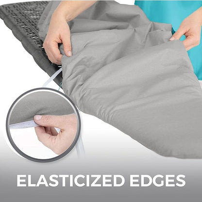 HOME GENIE Ironing Board Cover, Extra Thick Padding, Scorch Resistant Silicone Coating, 15x54 Full Size, Elastic Edge Heavy Duty Iron Pad Covers Standard Boards, Hook and Loop Fastener Strap, Silver